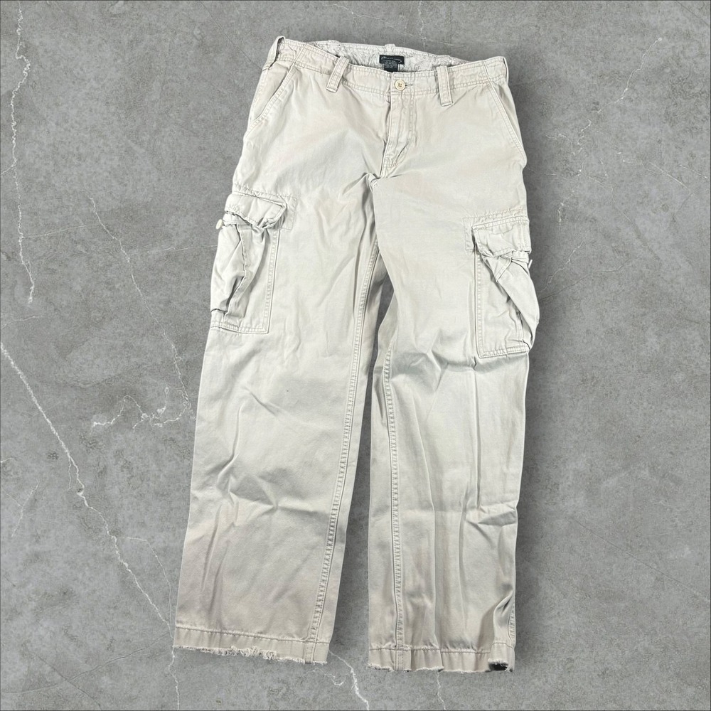 Kirra Cargo Pants Mens 32x30 Khaki Y2K Relaxed Wide Leg Frayed Hem Utility Baggy